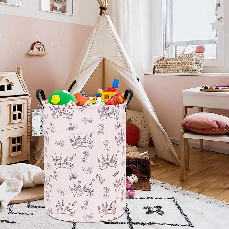 FANKANG Storage Basket, Nursery Hamper Canvas Laundry Basket Foldable with Waterproof PE Coating Large Storage Baskets for Kids Boys and Girls, Office, Bedroom, Clothes,Toys(Princess Castle) - Image 5