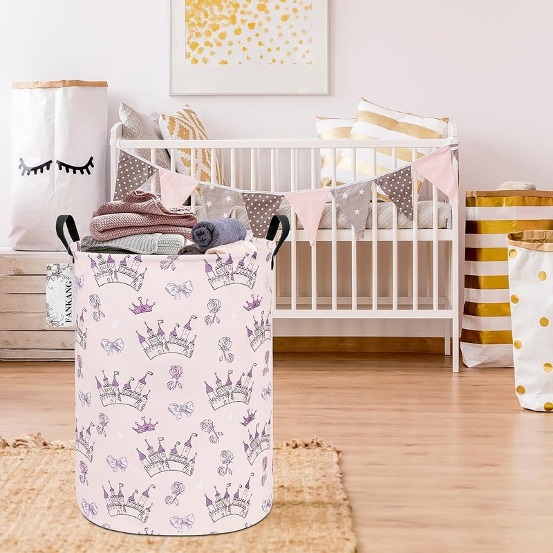 FANKANG Storage Basket, Nursery Hamper Canvas Laundry Basket Foldable with Waterproof PE Coating Large Storage Baskets for Kids Boys and Girls, Office, Bedroom, Clothes,Toys(Princess Castle) - Image 4