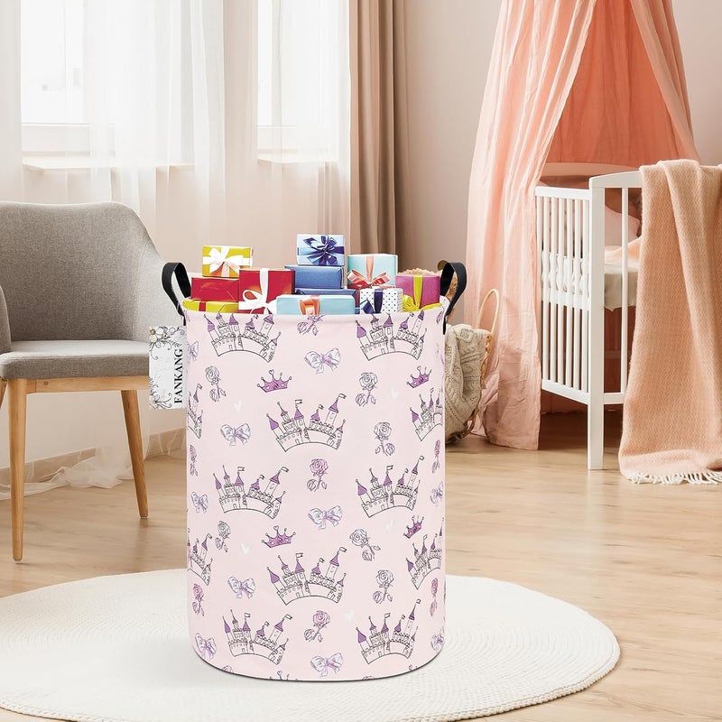 FANKANG Storage Basket, Nursery Hamper Canvas Laundry Basket Foldable with Waterproof PE Coating Large Storage Baskets for Kids Boys and Girls, Office, Bedroom, Clothes,Toys(Princess Castle) - Image 3