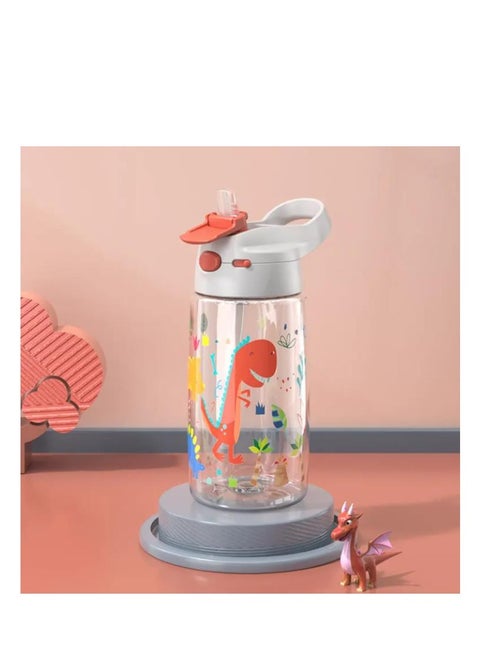 Kids Water Bottle with Straw, 450ML Measurement Handle BPA-Free for School, Children's Suction Nozzle Plastic Scale Cup Portable Pop Up Cover Learning Drinking Straw