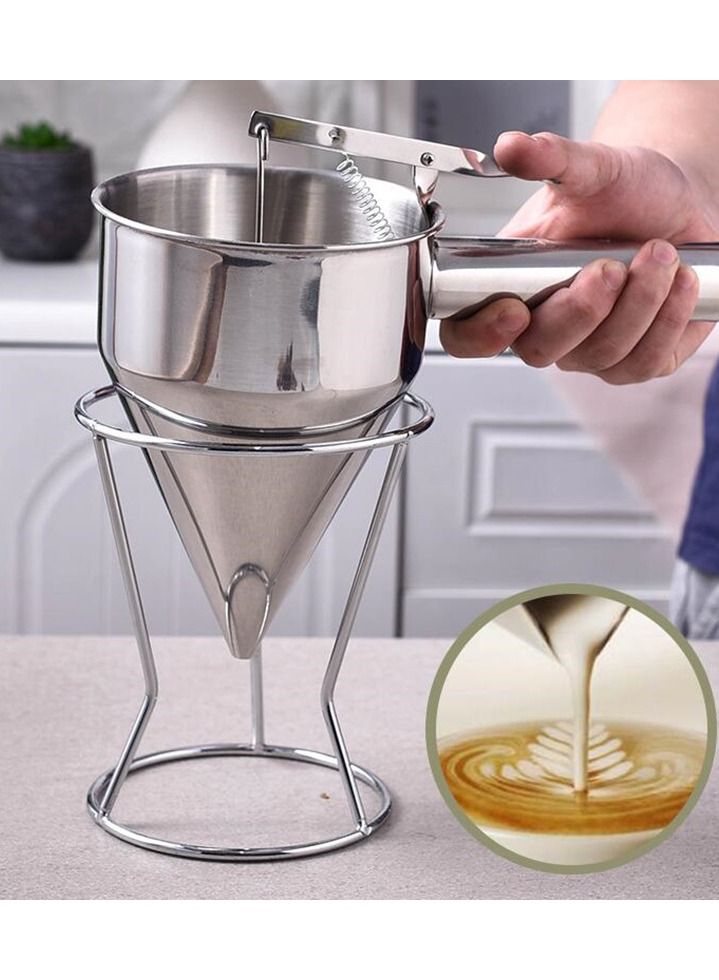 DubaiGallery موزع خليط الكعك والدونات من الفولاذ المقاوم للصدأ مع حامل لصنع الفطائر (فضي) - Image 2