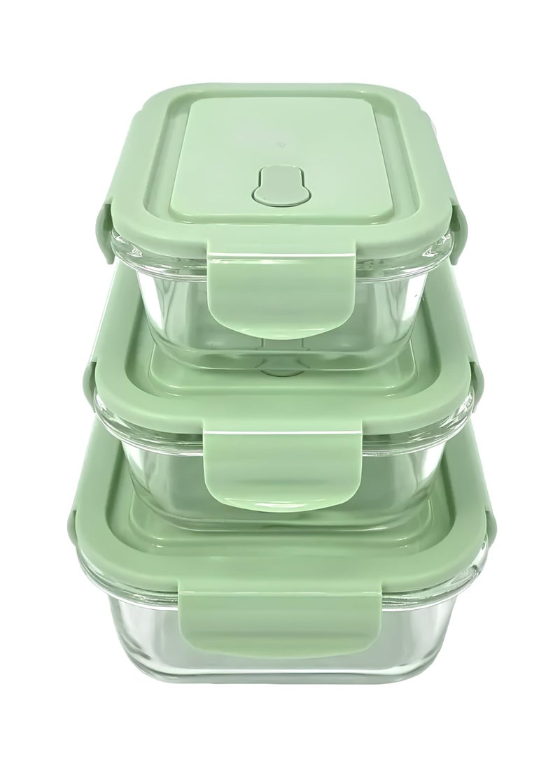 صندوق غداء من 4 قطع، مصنوع من زجاج البورسليكات، قابل للاستخدام في الميكروويف، وحاوية تخزين طعام زجاجية - Image 2