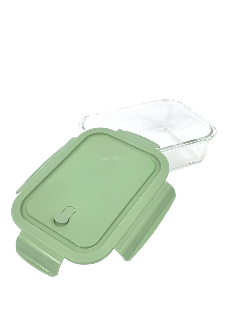 صندوق غداء من 4 قطع، مصنوع من زجاج البورسليكات، قابل للاستخدام في الميكروويف، وحاوية تخزين طعام زجاجية - Image 3