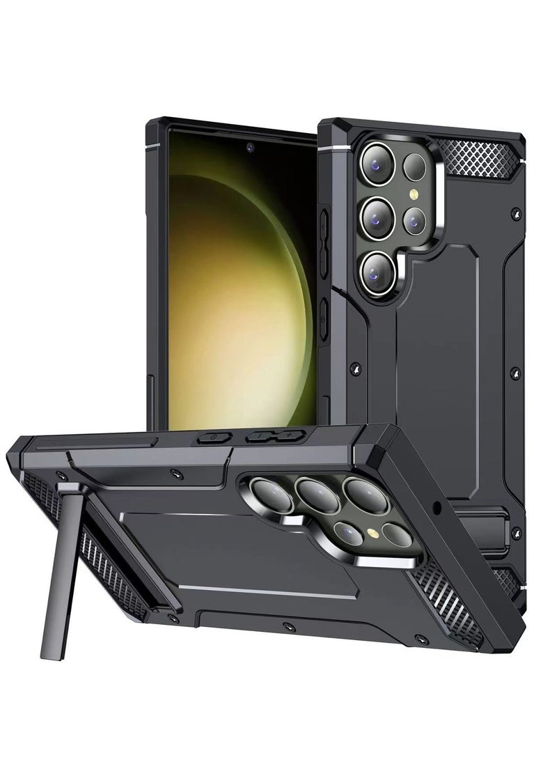 Mmmon Compatible With For Samsung Galaxy S23 Ultra 5G Case with Built in Kickstand Shockproof Protective Phone Case for Samsung Galaxy S23 Ultra 5G (Black) - Image 1