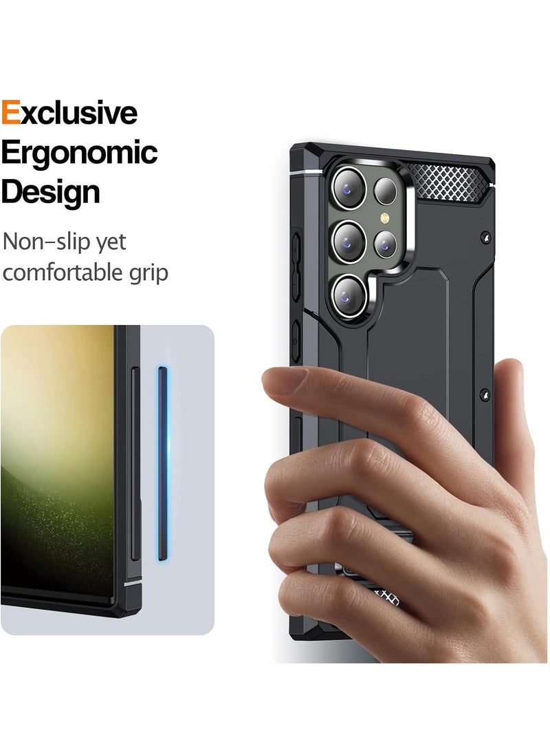 Mmmon Compatible With For Samsung Galaxy S23 Ultra 5G Case with Built in Kickstand Shockproof Protective Phone Case for Samsung Galaxy S23 Ultra 5G (Black) - Image 5