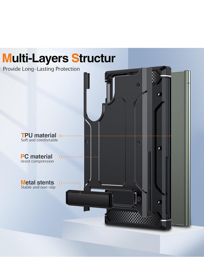 Mmmon Compatible With For Samsung Galaxy S23 Ultra 5G Case with Built in Kickstand Shockproof Protective Phone Case for Samsung Galaxy S23 Ultra 5G (Black) - Image 4