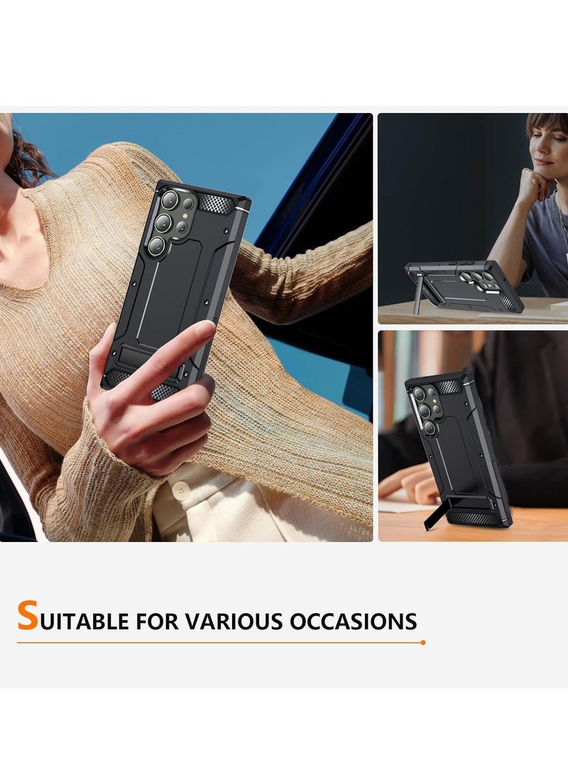 Mmmon Compatible With For Samsung Galaxy S23 Ultra 5G Case with Built in Kickstand Shockproof Protective Phone Case for Samsung Galaxy S23 Ultra 5G (Black) - Image 2