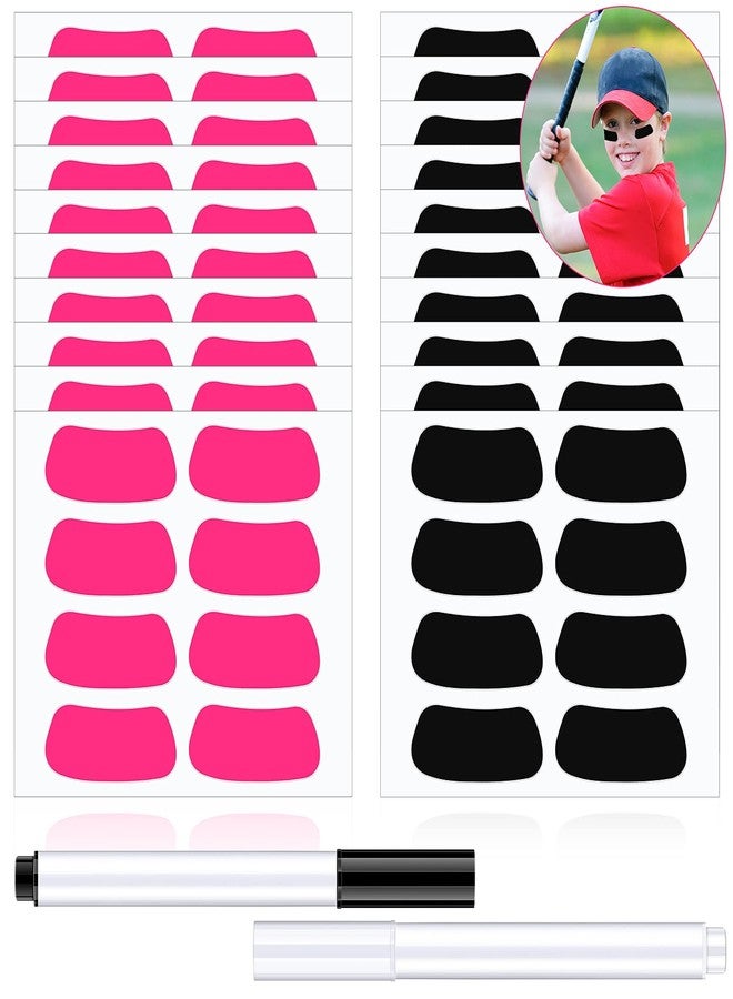 Leelosp 160 Pieces Sports Eye Stickers for Kids Football Softball Baseball Face Stickers Lacrosse Fans Eye Strips with 2 Pencils for Party Game Sport Supplies(Black, Pink) - Image 1