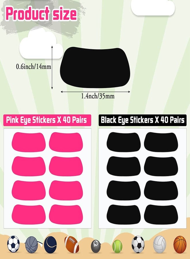 Leelosp 160 Pieces Sports Eye Stickers for Kids Football Softball Baseball Face Stickers Lacrosse Fans Eye Strips with 2 Pencils for Party Game Sport Supplies(Black, Pink) - Image 2