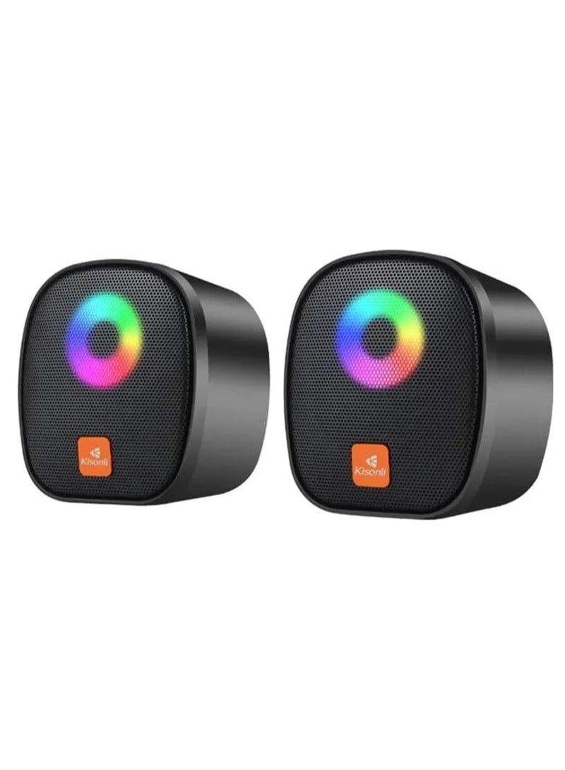 Kisonli X11 USB Mini Portable Computer Speaker with Dual Stereo 6W Sound and RGB Lighting - Image 2