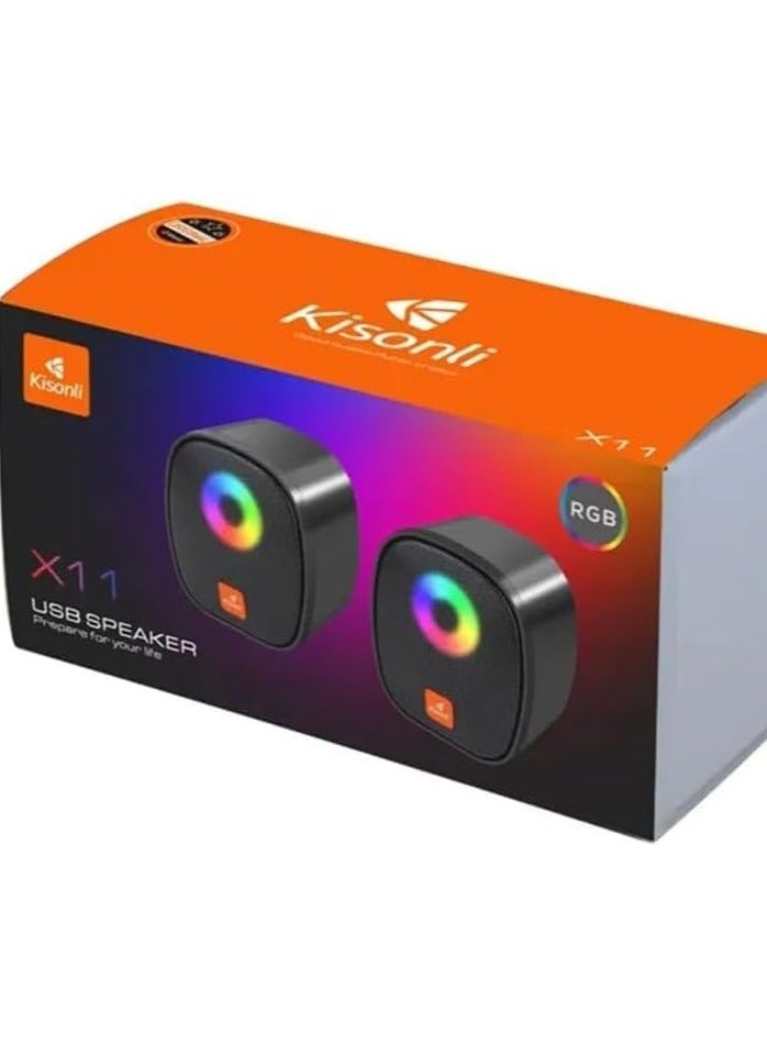 Kisonli X11 USB Mini Portable Computer Speaker with Dual Stereo 6W Sound and RGB Lighting - Image 1