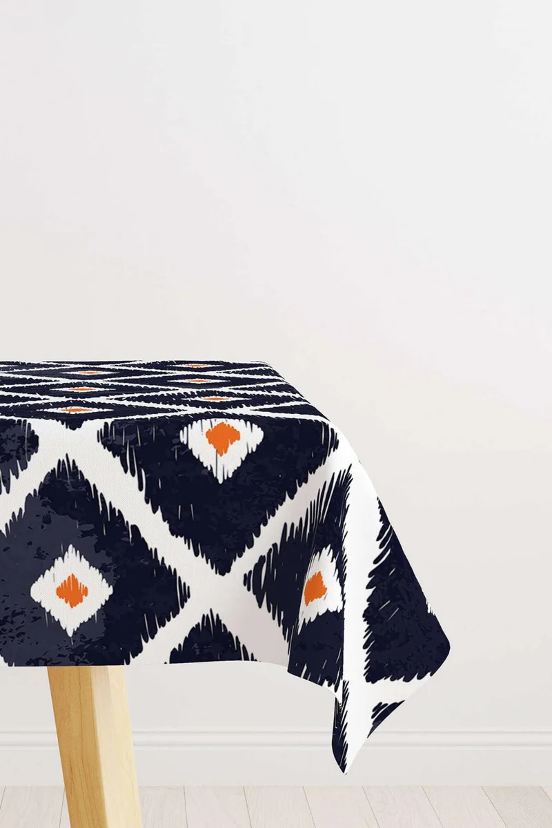Cango Home White Navy Blue Modern Diamond Patterned Tablecloth CGH340-MS