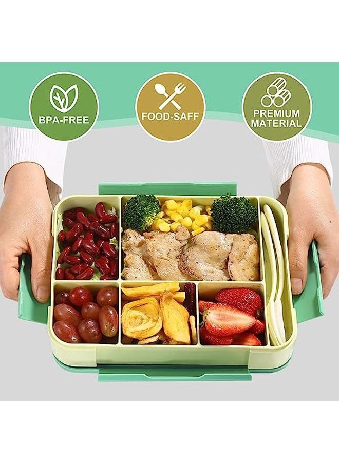 Arabest Children's Lunch Box with Compartments - 1300 ml BPA-Free Bento Box Lunch Box Children's Lunch Box Leak-proof with 5 Compartments Lunch Box for Adults, Girls & Boys, Microwave/Dishwasher Safe  - Image 2