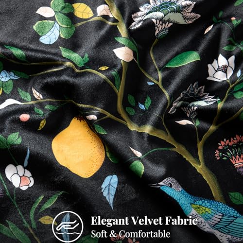 MUSSEL Black Floral Pillow Covers 18x18 Set of 2, Velvet Wild Flower Plant Throw Pillows Case, Square Farmhouse Decor Cushion Covers for Home Sofa Bed Couch - Image 4