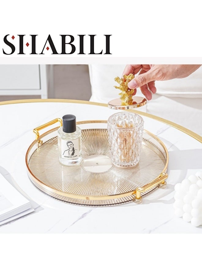 SHABILI Round Acrylic Serving Tray，Dresser Jewelry Ring Dish Tank Storage Kitchen Countertop Organizer Plate Holder for Perfume Towel Bathroom Accessories, Coffee Table Tray for Living Room, Bathroom,1 Pack  - Image 1