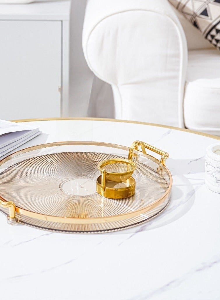 SHABILI Round Acrylic Serving Tray，Dresser Jewelry Ring Dish Tank Storage Kitchen Countertop Organizer Plate Holder for Perfume Towel Bathroom Accessories, Coffee Table Tray for Living Room, Bathroom,1 Pack  - Image 2