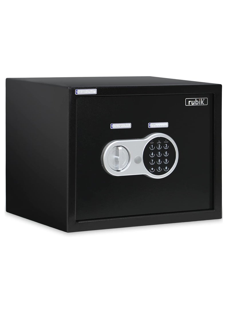 Rubik - Safe Box Large A4 Documents Size Security Locker with Digital Keypad and Key Lock for Cash Jewelry Passports Home Office (Size 30x38x30cm) Black - Image 1