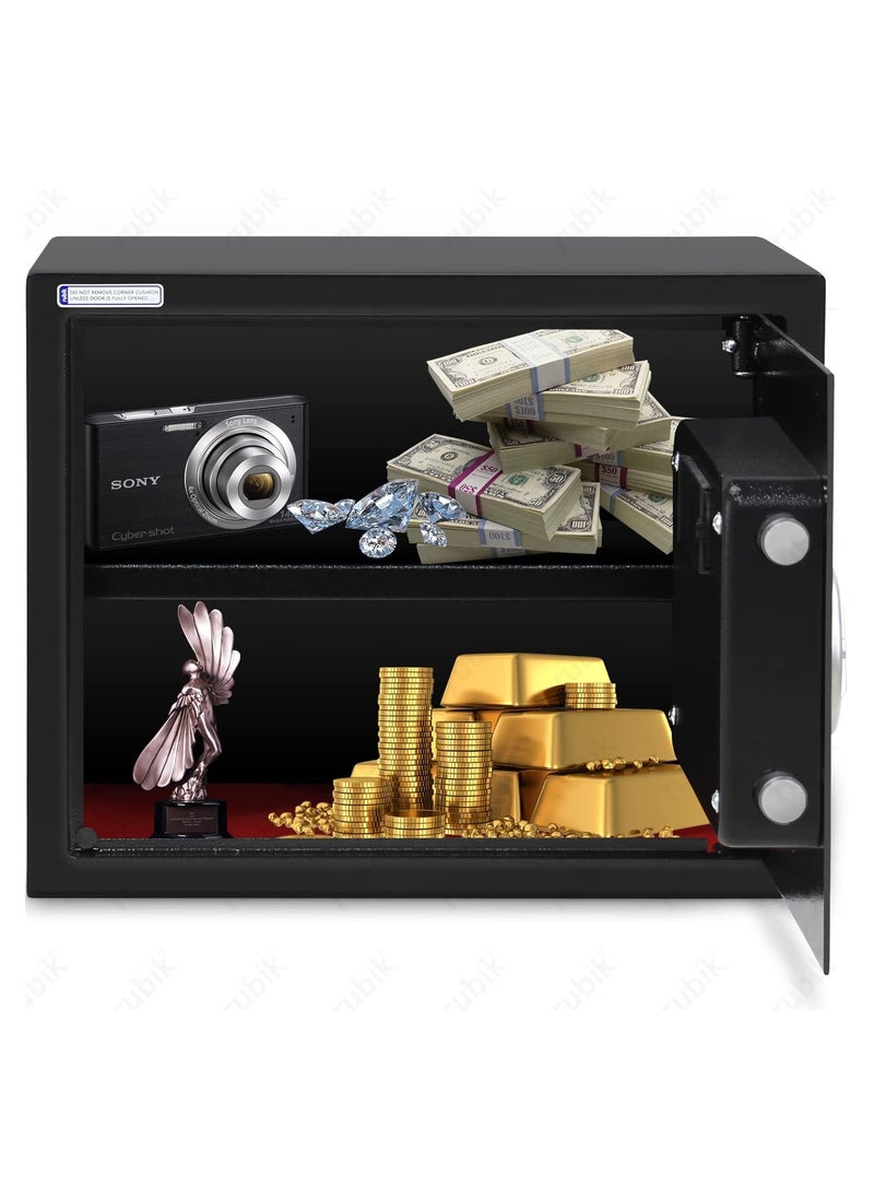Rubik - Safe Box Large A4 Documents Size Security Locker with Digital Keypad and Key Lock for Cash Jewelry Passports Home Office (Size 30x38x30cm) Black - Image 1