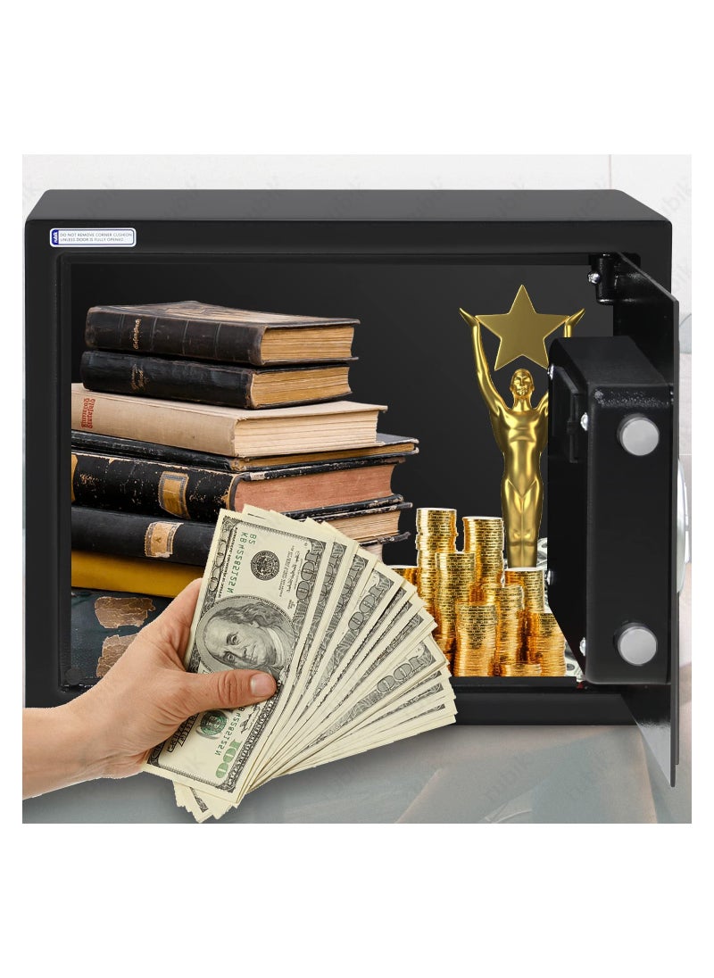 Rubik - Safe Box Large A4 Documents Size Security Locker with Digital Keypad and Key Lock for Cash Jewelry Passports Home Office (Size 30x38x30cm) Black - Image 1