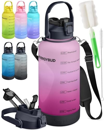 EnergyBud 1 Gallon Water Bottle with 128 oz Capacity - Motivational Time Markers for Daily Hydration Goals - Leakproof BPA Free Tritan with Removable Straw - Image 1