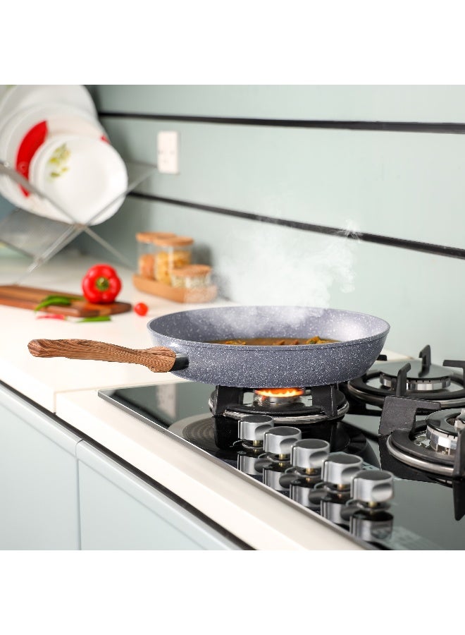 DELCASA Delcasa 28cm Essential Frypan Strong Forged Aluminum Body with Granite Coating and Heat Resistant Wooden Finish Bakelite Handle  - Image 3