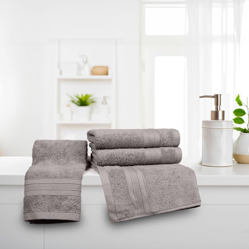 Trident منشفة تريداينت سوفت كومفورت إير الغنية 100% قطن، منشفة يد للاستخدام اليومي، 500 غم عالية الامتصاص للرجال/النساء، مجموعة 4 قطع من مناشف اليد (41 سم × 66 سم)، رمادي غامق - Image 2