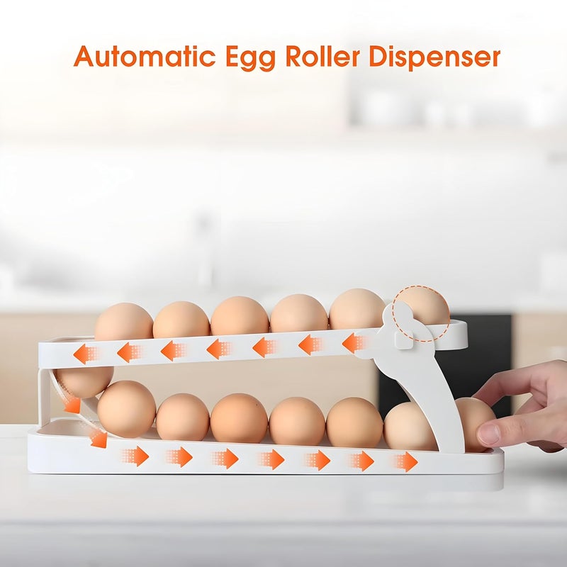 Jinila Roll Down Refrigerator Egg Dispenser Holder for Fridge Storage Kitchen SpaceSaving Automatic Egg Roller Dispenser for Pantry 1pcs White Rectangular - Image 5