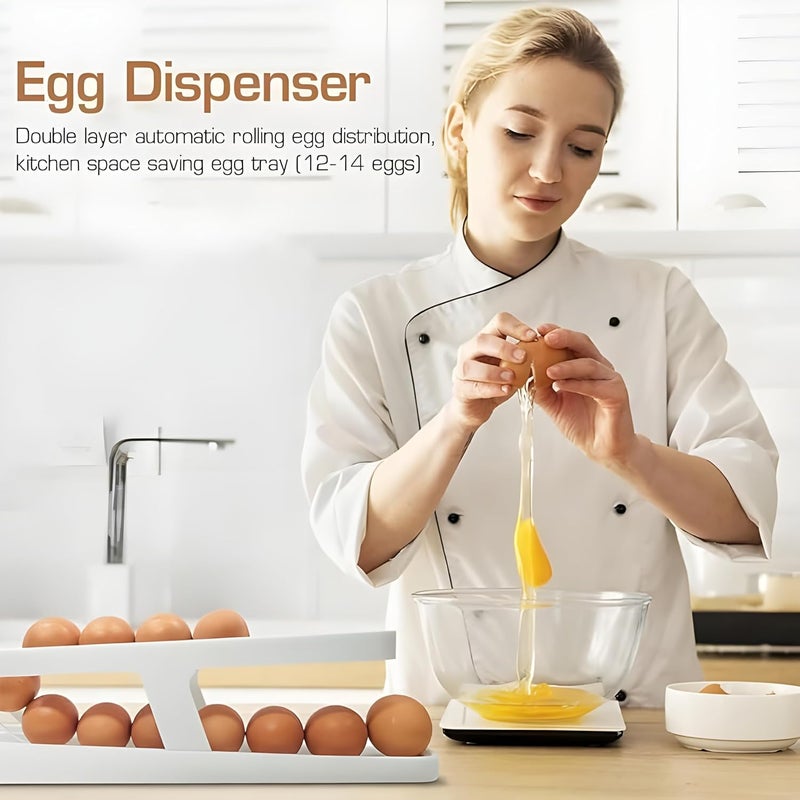 Jinila Roll Down Refrigerator Egg Dispenser Holder for Fridge Storage Kitchen SpaceSaving Automatic Egg Roller Dispenser for Pantry 1pcs White Rectangular - Image 4