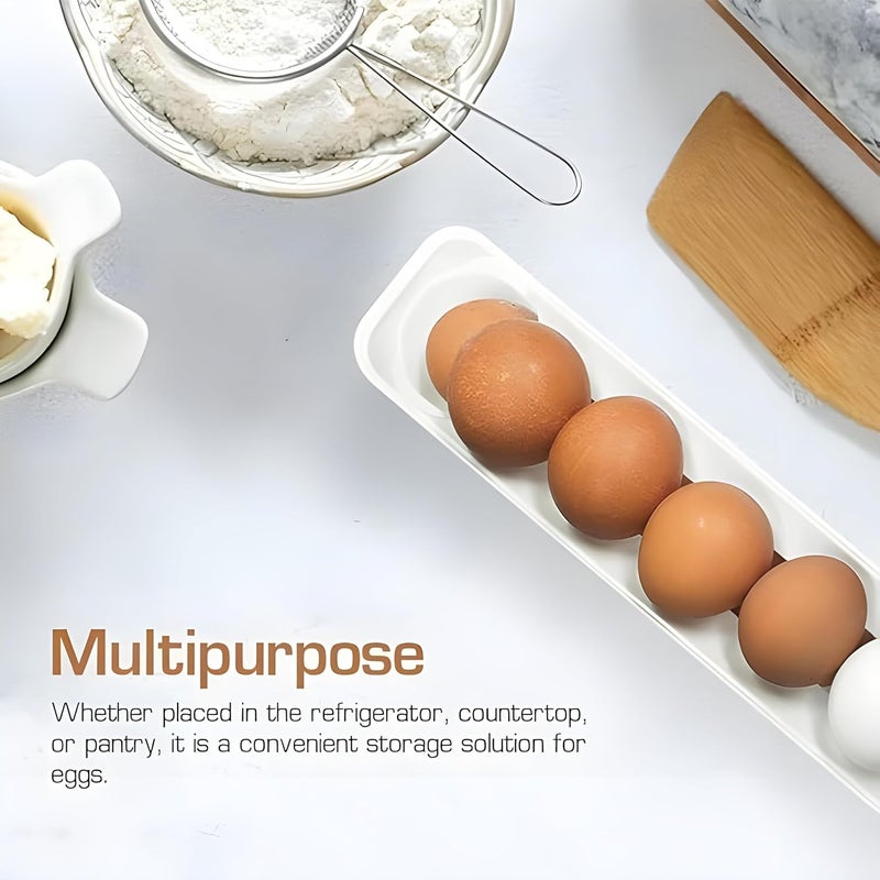 Jinila Roll Down Refrigerator Egg Dispenser Holder for Fridge Storage Kitchen SpaceSaving Automatic Egg Roller Dispenser for Pantry 1pcs White Rectangular - Image 3