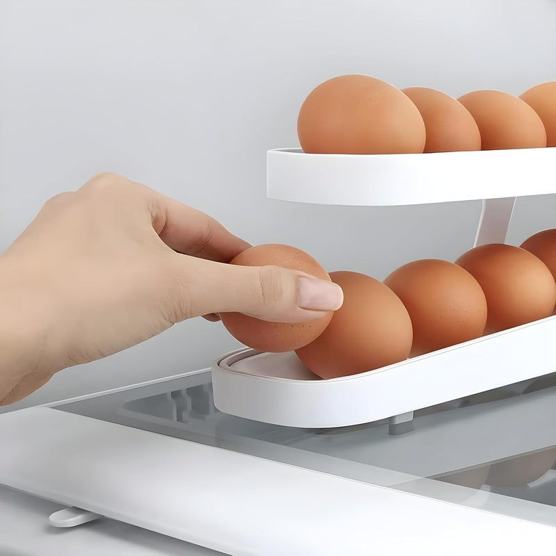 Jinila Roll Down Refrigerator Egg Dispenser Holder for Fridge Storage Kitchen SpaceSaving Automatic Egg Roller Dispenser for Pantry 1pcs White Rectangular - Image 1