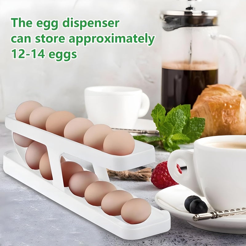 Jinila Roll Down Refrigerator Egg Dispenser Holder for Fridge Storage Kitchen SpaceSaving Automatic Egg Roller Dispenser for Pantry 1pcs White Rectangular - Image 2