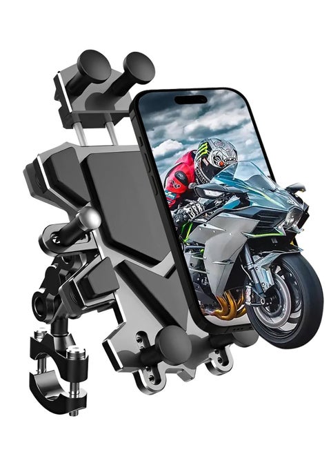 Motorcycle Phone Mount with Vibration Dampener ATV Bike Aluminum Alloy Adjustable Handlebar Cell Phone Holder with Auto Lock 360° Rotation U-Bolt Base for iPhone Galaxy and More 4.7''-7.2'' Phones