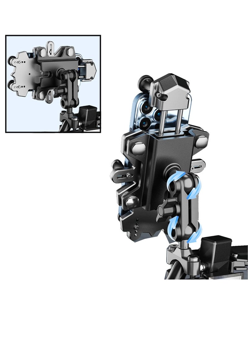 SYOSI - Motorcycle Phone Mount with Vibration Dampener ATV Bike Aluminum Alloy Adjustable Handlebar Cell Phone Holder with Auto Lock 360° Rotation U-Bolt Base for iPhone Galaxy and More 4.7''-7.2'' Phones - Image 1