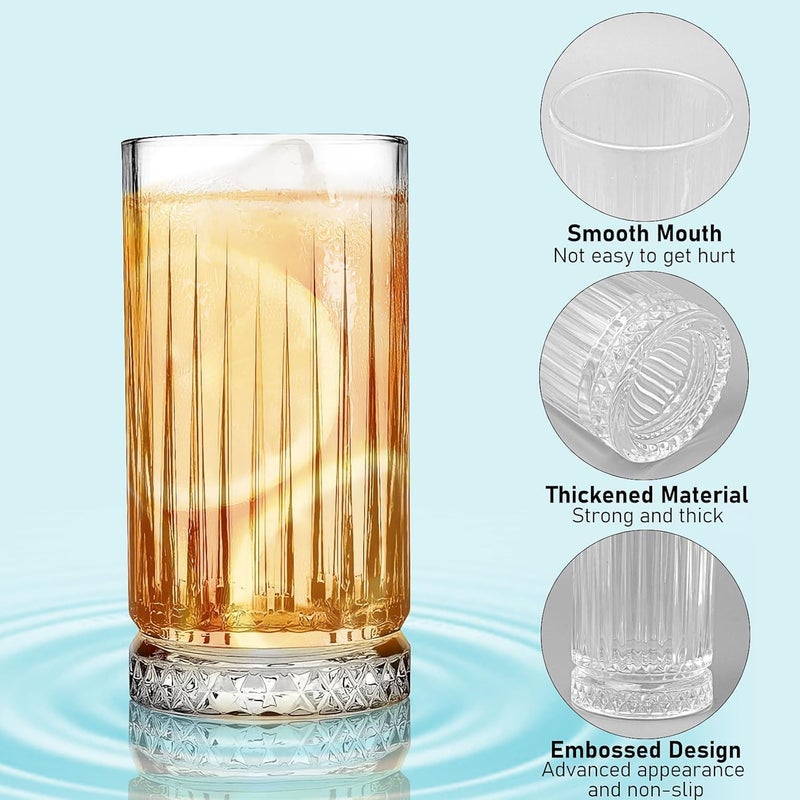 SYANKA Premium Highball Glasses Set of 6 300 ML Transparent CrystalCut Tumblers with Embossed Design Smooth Rim Thick Base Ideal for Water Juice Milk Lassi Smoothies Cocktails Mocktails - Image 5