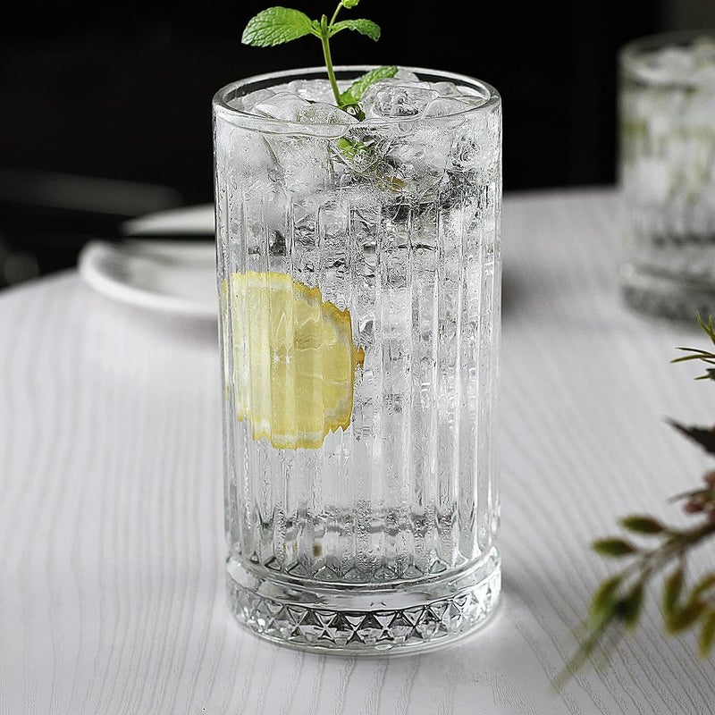 SYANKA Premium Highball Glasses Set of 6 300 ML Transparent CrystalCut Tumblers with Embossed Design Smooth Rim Thick Base Ideal for Water Juice Milk Lassi Smoothies Cocktails Mocktails - Image 2