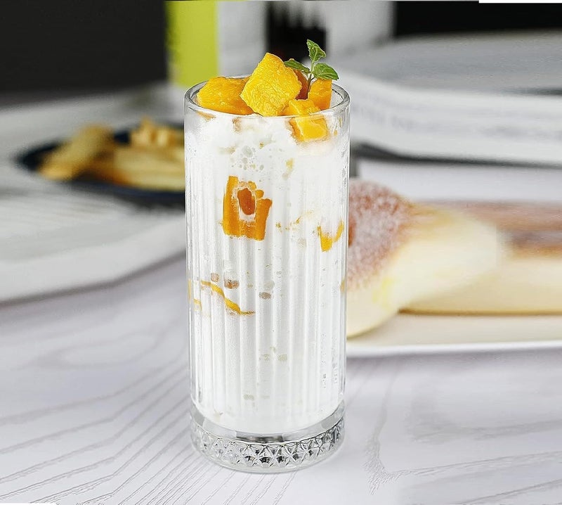 SYANKA Premium Highball Glasses Set of 6 300 ML Transparent CrystalCut Tumblers with Embossed Design Smooth Rim Thick Base Ideal for Water Juice Milk Lassi Smoothies Cocktails Mocktails - Image 3