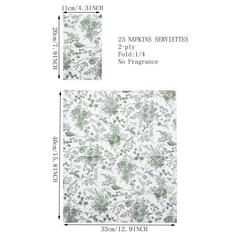 WRAPAHOLIC مناديل ضيوف زهرية خضراء من WRAPAHOLIC 25 قطعة - مناديل ورقية خضراء وبيضاء لتجهيزات الزفاف  حفلات الأطفال  حفلات الشاي  الحدائق  أعياد الميلاد - 4.3 × 7.9 إنش - Image 2
