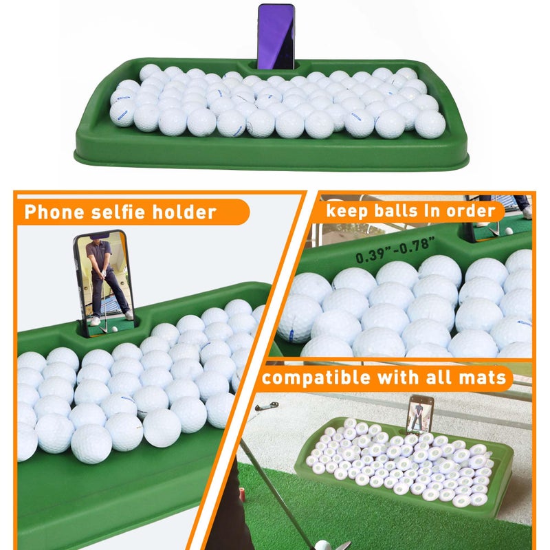 Golfupp صينية كرات جولف مطاطية ثقيلة - مع حامل هاتف محمول لتسجيل حركة الجولف - سعة 100 كرة - صينية جولف عالية التأثير متوافقة مع جميع حصائر الضرب - Image 2