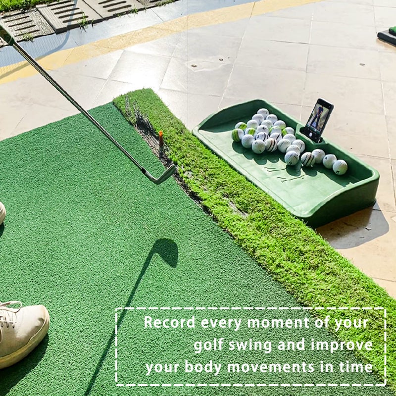 Golfupp صينية كرات جولف مطاطية ثقيلة - مع حامل هاتف محمول لتسجيل حركة الجولف - سعة 100 كرة - صينية جولف عالية التأثير متوافقة مع جميع حصائر الضرب - Image 4