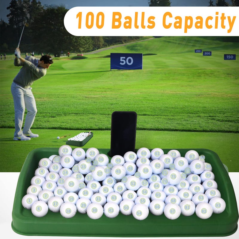 Golfupp صينية كرات جولف مطاطية ثقيلة - مع حامل هاتف محمول لتسجيل حركة الجولف - سعة 100 كرة - صينية جولف عالية التأثير متوافقة مع جميع حصائر الضرب - Image 5