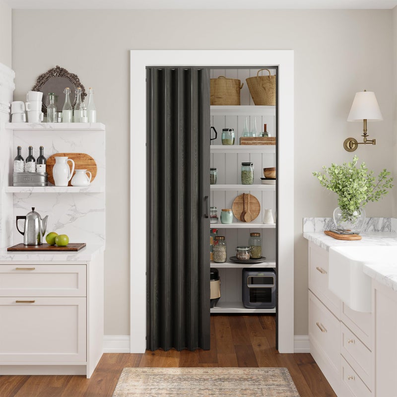 SmartStandard 48" x 80" Accordion Doors Interior, Double Walled Accordion Folding Doors for Closet, PVC Accordian Door for Doorway Bathroom Basement, Easy to Assemble, Black - Image 1