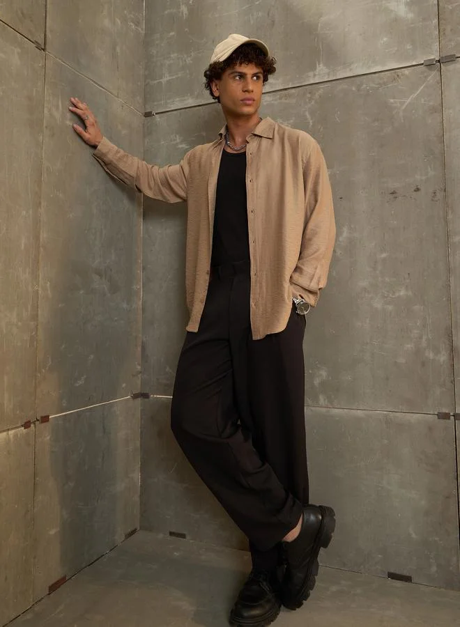 ساسافراس قميص ساسافراس بقبة سادة ومقاس عادي