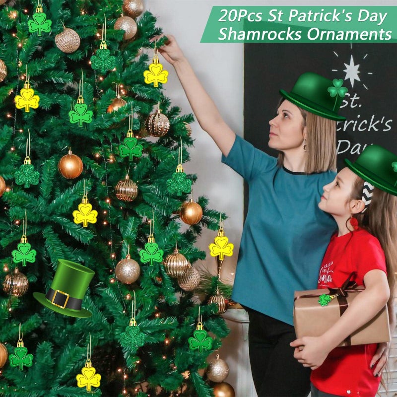 JULMELON St Patricks Day Decorations  20Pcs Shamrock Decorations Irish Green Gold Shamrock Ornaments Good Luck Clover Hanging Baubles St Patricks Day Ornaments for Tree Home Party Decorations - Image 3