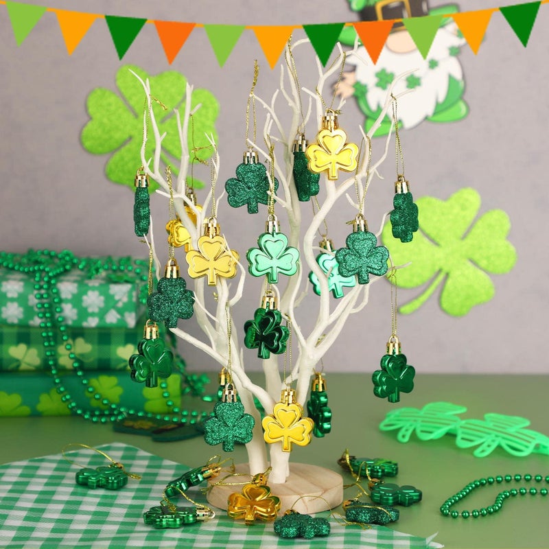 JULMELON St Patricks Day Decorations  20Pcs Shamrock Decorations Irish Green Gold Shamrock Ornaments Good Luck Clover Hanging Baubles St Patricks Day Ornaments for Tree Home Party Decorations - Image 5