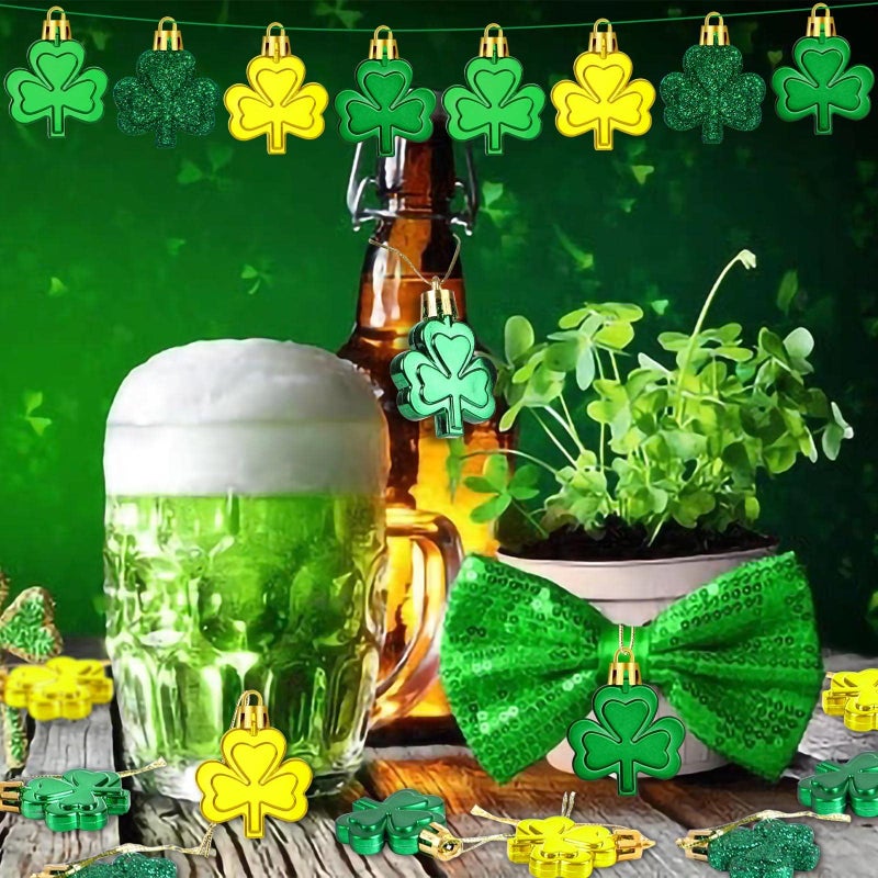 JULMELON St Patricks Day Decorations  20Pcs Shamrock Decorations Irish Green Gold Shamrock Ornaments Good Luck Clover Hanging Baubles St Patricks Day Ornaments for Tree Home Party Decorations - Image 4