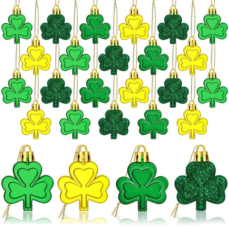 JULMELON St Patricks Day Decorations  20Pcs Shamrock Decorations Irish Green Gold Shamrock Ornaments Good Luck Clover Hanging Baubles St Patricks Day Ornaments for Tree Home Party Decorations - Image 1