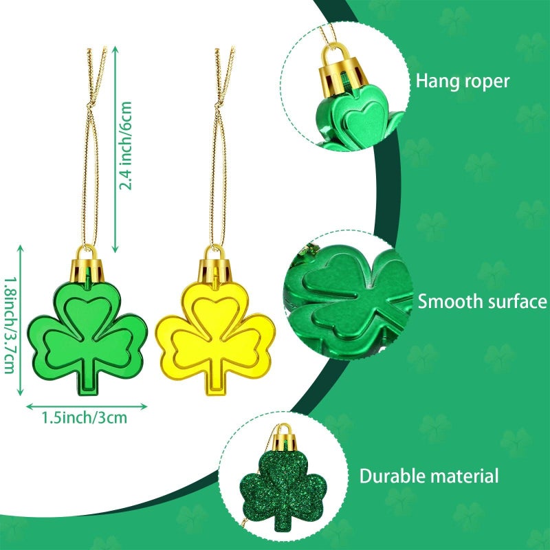 JULMELON St Patricks Day Decorations  20Pcs Shamrock Decorations Irish Green Gold Shamrock Ornaments Good Luck Clover Hanging Baubles St Patricks Day Ornaments for Tree Home Party Decorations - Image 2