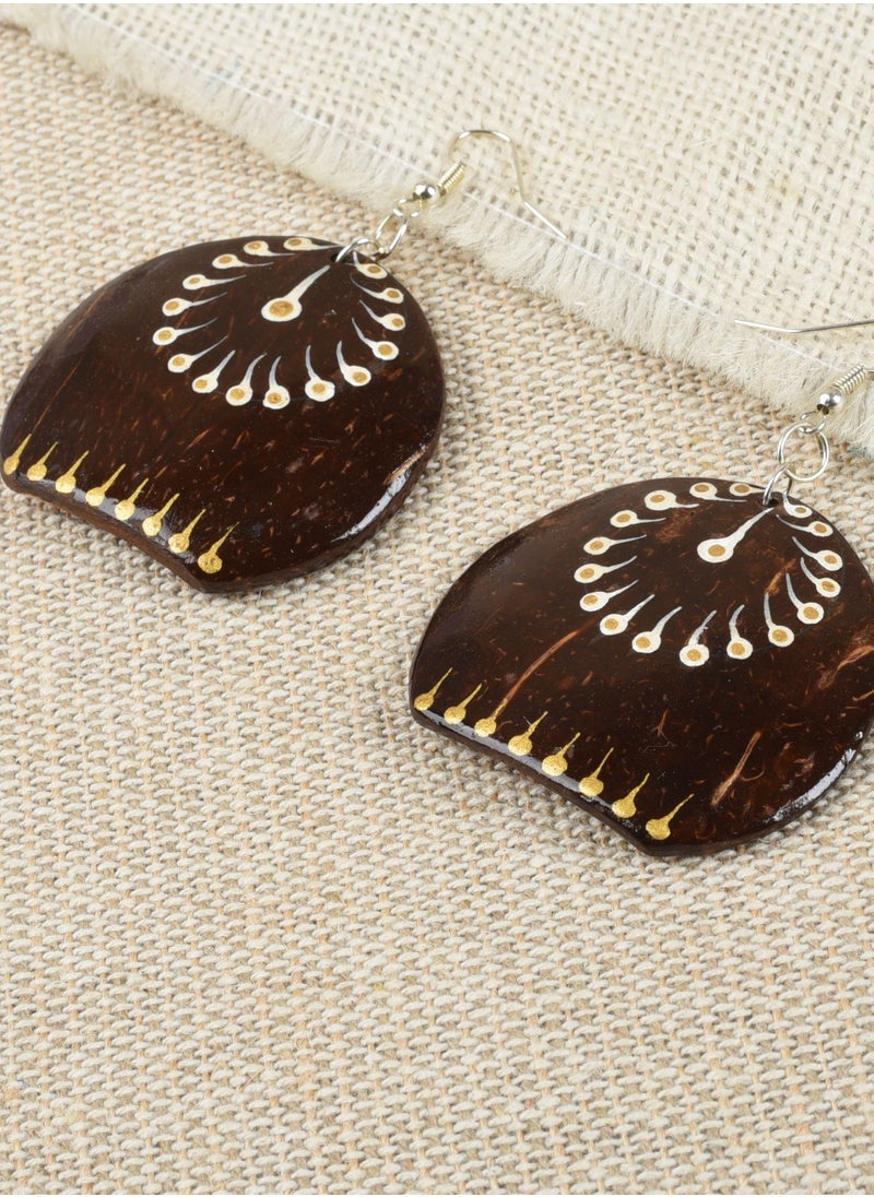 N & H N&H Eco-friendly Handmade Jewellery 4 Pairs Coconut Wooden Earrings Lightweight Hoopwire Earrings Bohemian Pendant Dangle Earrings Set  - Image 5