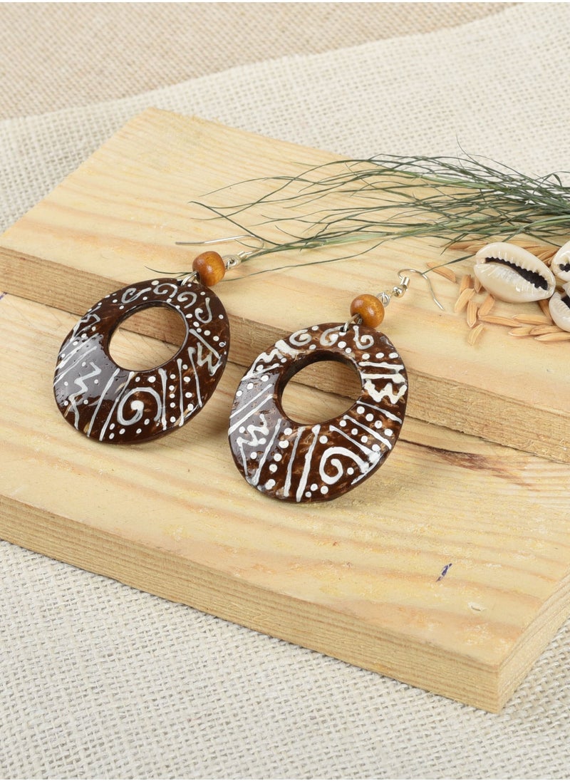 N & H N&H Eco-friendly Handmade Jewellery 4 Pairs Coconut Wooden Earrings Lightweight Hoopwire Earrings Bohemian Pendant Dangle Earrings Set  - Image 3