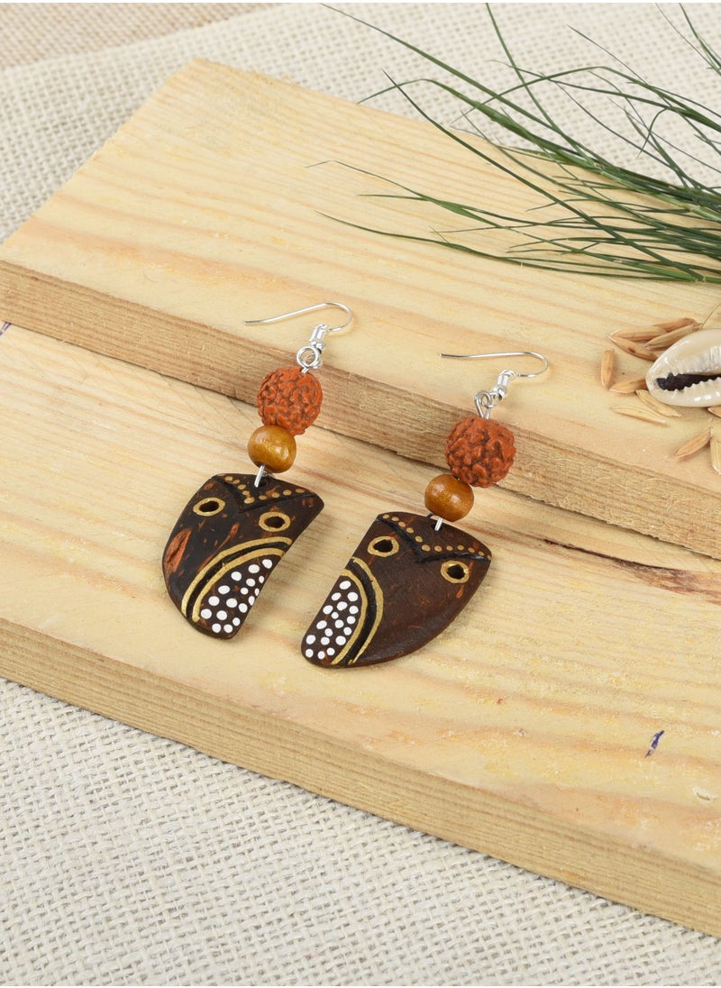 N & H N&H Eco-friendly Handmade Jewellery 4 Pairs Coconut Wooden Earrings Lightweight Hoopwire Earrings Bohemian Pendant Dangle Earrings Set  - Image 2